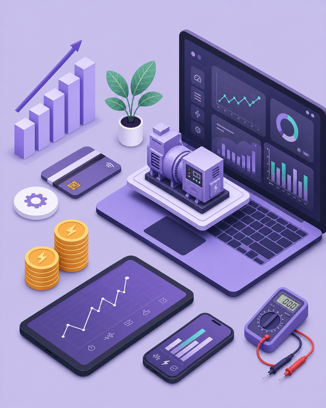Industrial generator inspection dashboard illustration